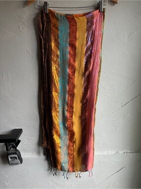 2 Chic Metallic Paisley Scarf Y2K Boho Festival Colorful Lurex Wrap 70x26"